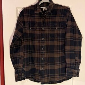 Jachs Heavy Weight 100% Cotton Flannel Brown and Black Plaid Button-Up Shirt